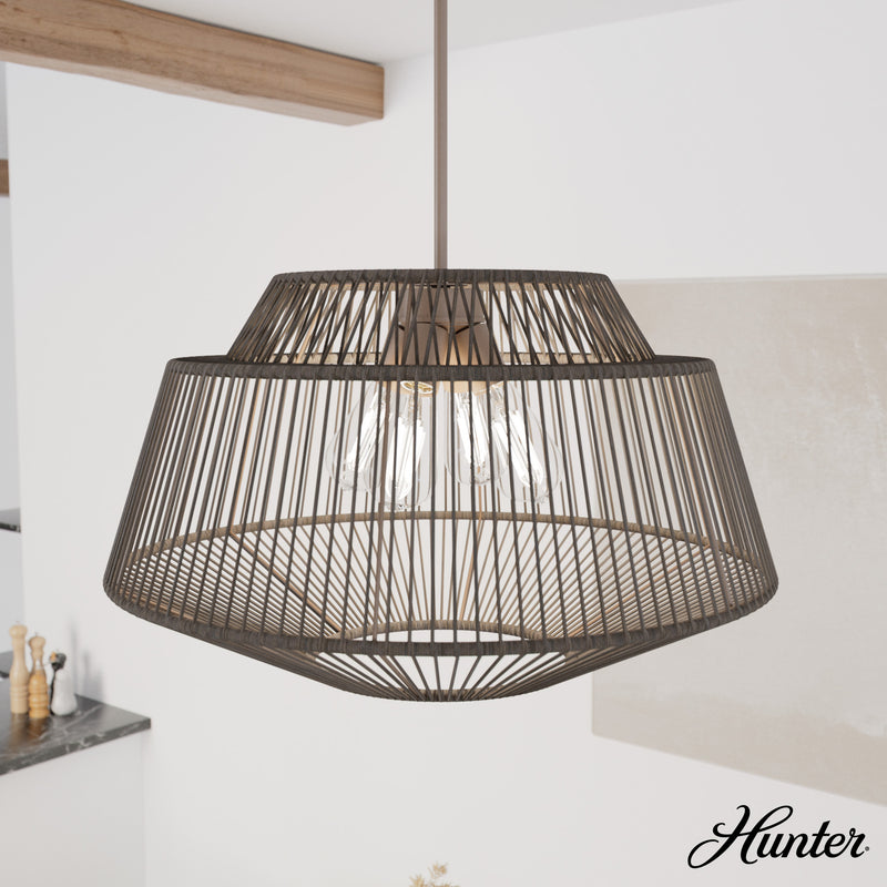 Hunter Brookhollow Sable Rattan and Sable 4 Light Pendant Ceiling Light Fixture - Jasmine Roth Collection