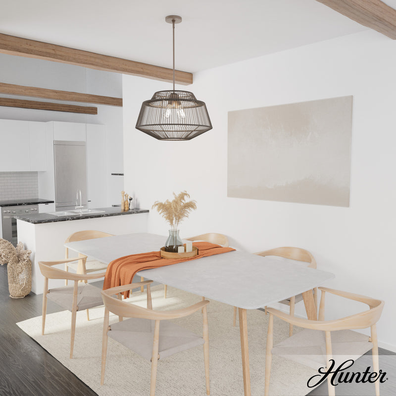 Hunter Brookhollow Sable Rattan and Sable 4 Light Pendant Ceiling Light Fixture - Jasmine Roth Collection