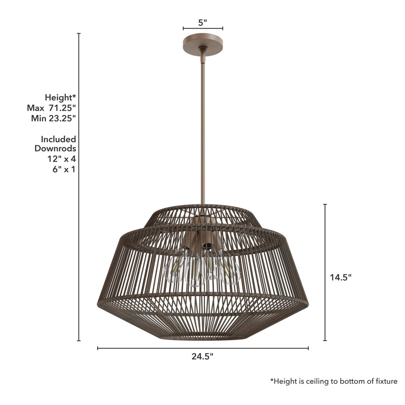 Hunter Brookhollow Sable Rattan and Sable 4 Light Pendant Ceiling Light Fixture - Jasmine Roth Collection