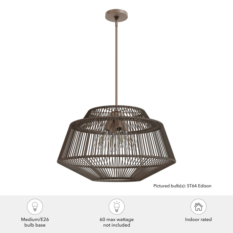 Hunter Brookhollow Sable Rattan and Sable 4 Light Pendant Ceiling Light Fixture - Jasmine Roth Collection