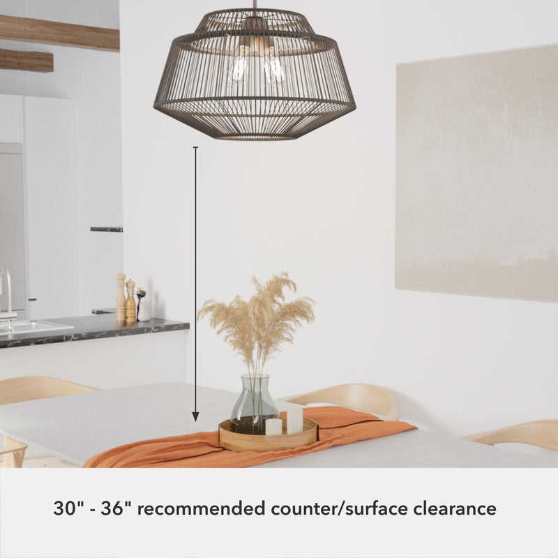 Hunter Brookhollow Sable Rattan and Sable 4 Light Pendant Ceiling Light Fixture - Jasmine Roth Collection