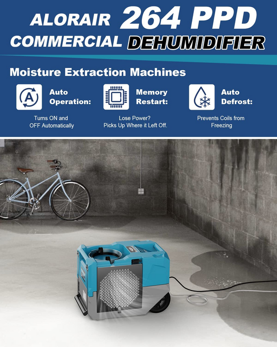 AlorAir LGR 1250 Commercial Dehumidifier – 260 PPD Industrial Water Damage Restoration & Large Space Humidity Control Unit