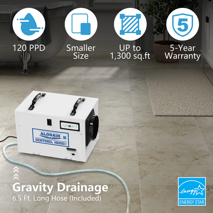 AlorAir Sentinel HD55S Dehumidifier – 55 PPD for Crawl Spaces & Basements