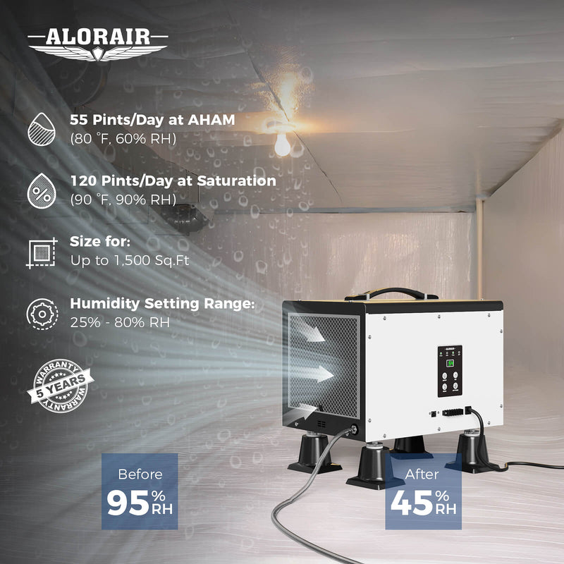 AlorAir Sentinel HD55P 120 PPD Crawl Space Dehumidifier with Pump & Drain Hose