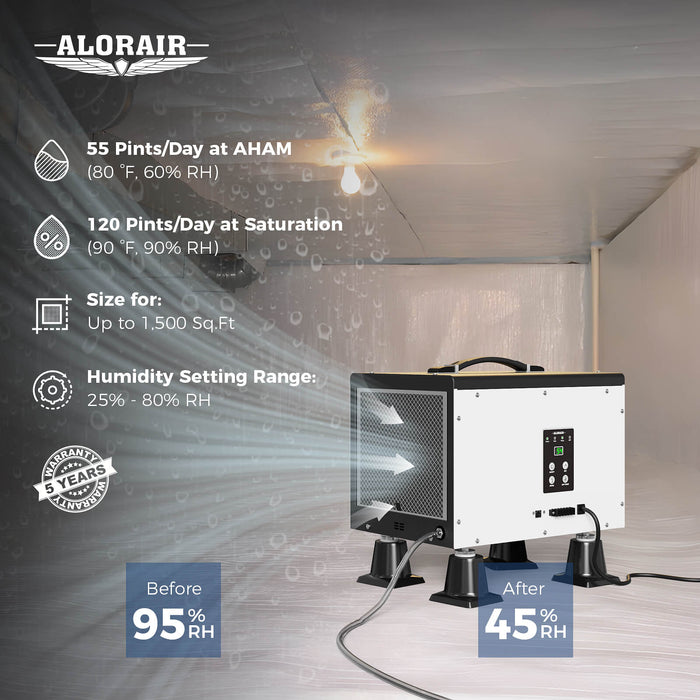 AlorAir Sentinel HD55P 120 PPD Crawl Space Dehumidifier with Pump & Drain Hose