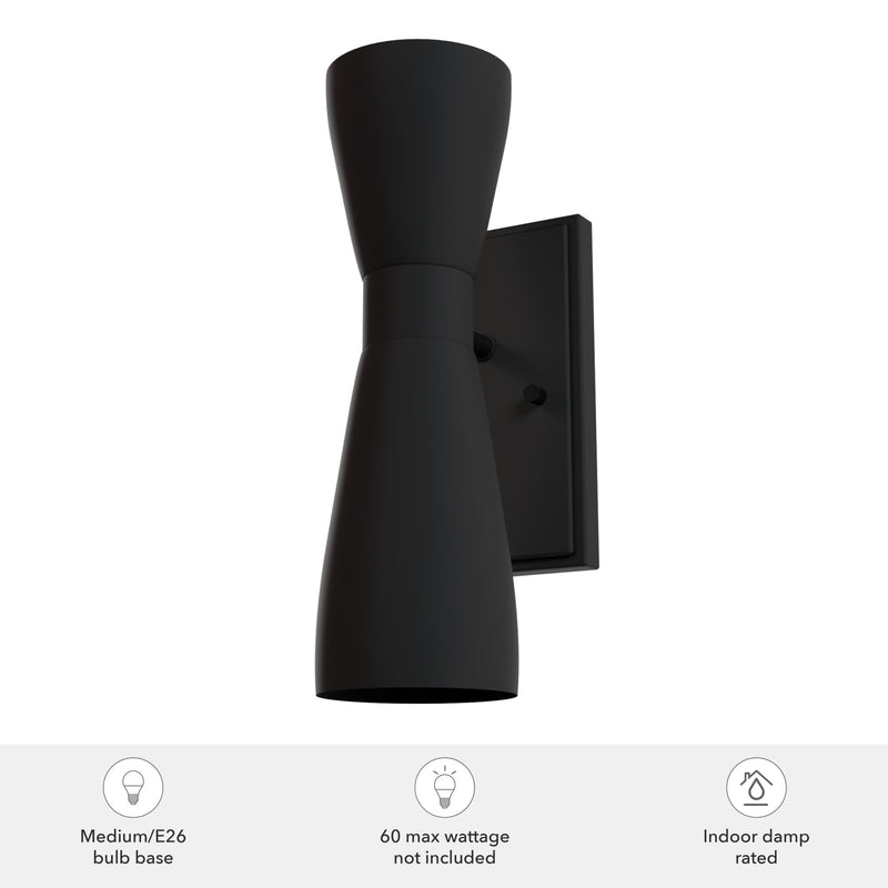 Hunter Zola Flat Matte Black 2 Light Sconce Wall Light Fixture - Jasmine Roth Collection