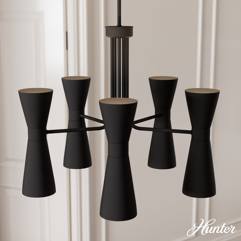 Hunter Zola Flat Matte Black 10 Light Chandelier Ceiling Light Fixture - Jasmine Roth Collection