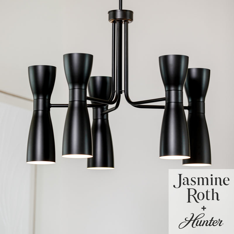 Hunter Zola Flat Matte Black 10 Light Chandelier Ceiling Light Fixture - Jasmine Roth Collection