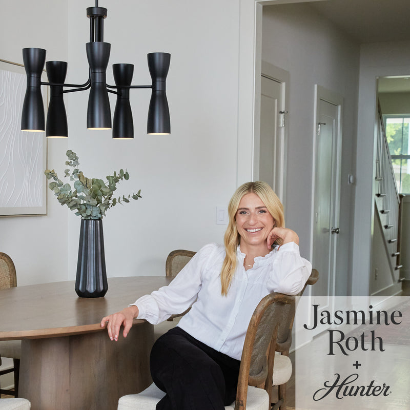 Hunter Zola Flat Matte Black 10 Light Chandelier Ceiling Light Fixture - Jasmine Roth Collection