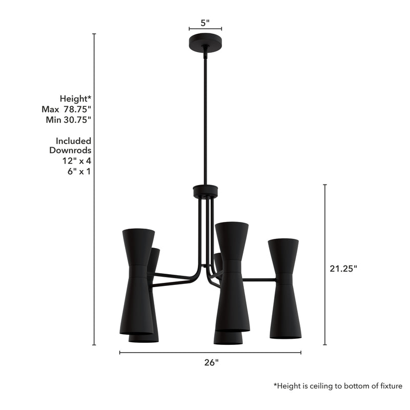 Hunter Zola Flat Matte Black 10 Light Chandelier Ceiling Light Fixture - Jasmine Roth Collection