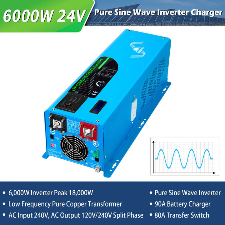 SunGoldPower Off Grid Solar Kit 6000W 24VDC 120V/240V LIFEPO4 10.24kwh Lithium Battery 6 X 370 Watt Solar Panels - SGK-PRO62