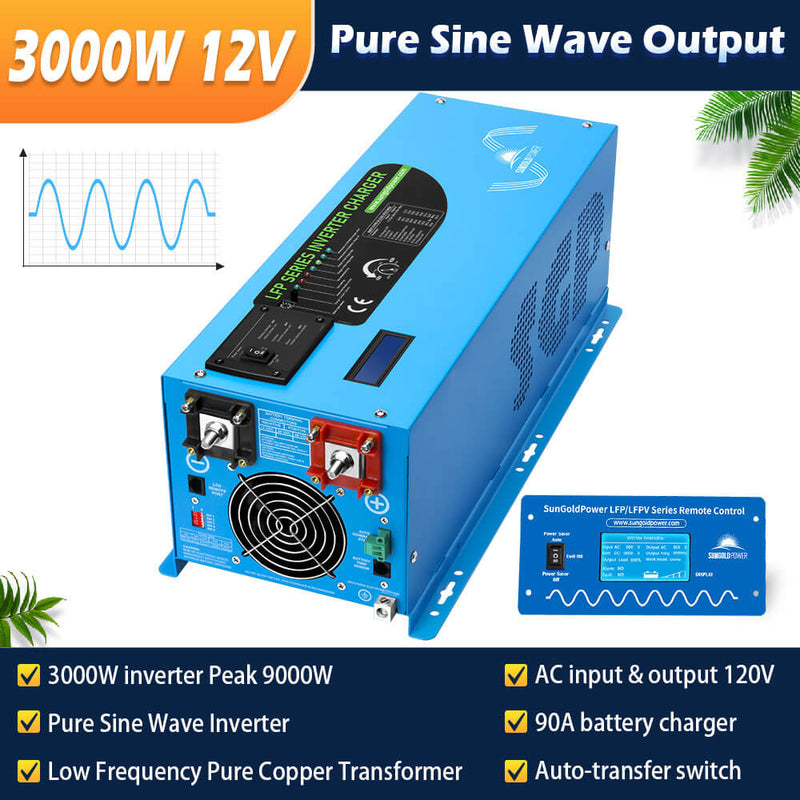 SunGoldPower Off Grid Solar Kit 3000W Inverter 12VDC 120V Output LiFePO4 Battery 600 Watt Solar Back Up SGK-PRO3