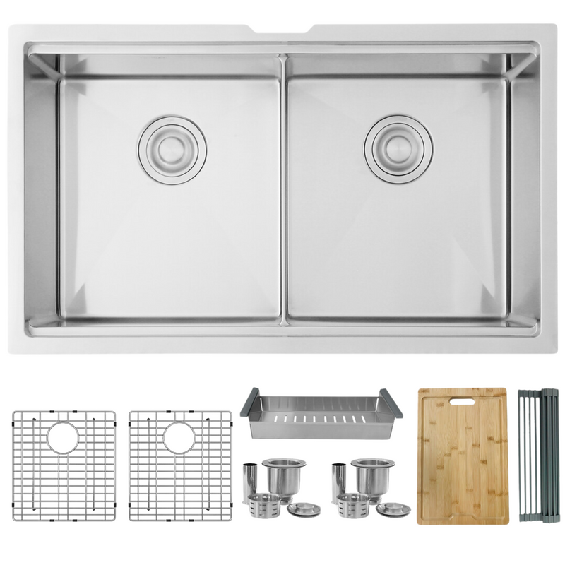 Stylish 32" VERSA32 S-601W Undermount Workstation Double Bowl Stainless Steel Kitchen Sink with Accessories