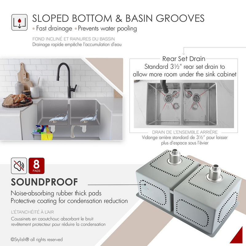 Stylish TOPAZ 28" Dual Mount Double Bowl Kitchen Sink, 18 Gauge Stainless Steel with Grids and Basket Strainers - S-300TG