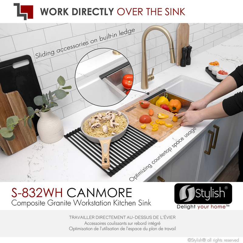 Stylish CANMORE 32" Dual Mount Workstation Single Bowl Composite Granite Kitchen Sink with Built in Accessories