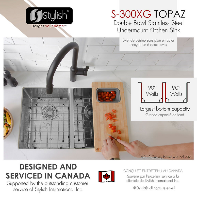 Stylish TOPAZ 28" Double Bowl Kitchen Sink, 16 Gauge Stainless Steel with Grids and Basket Strainers - S-300XG