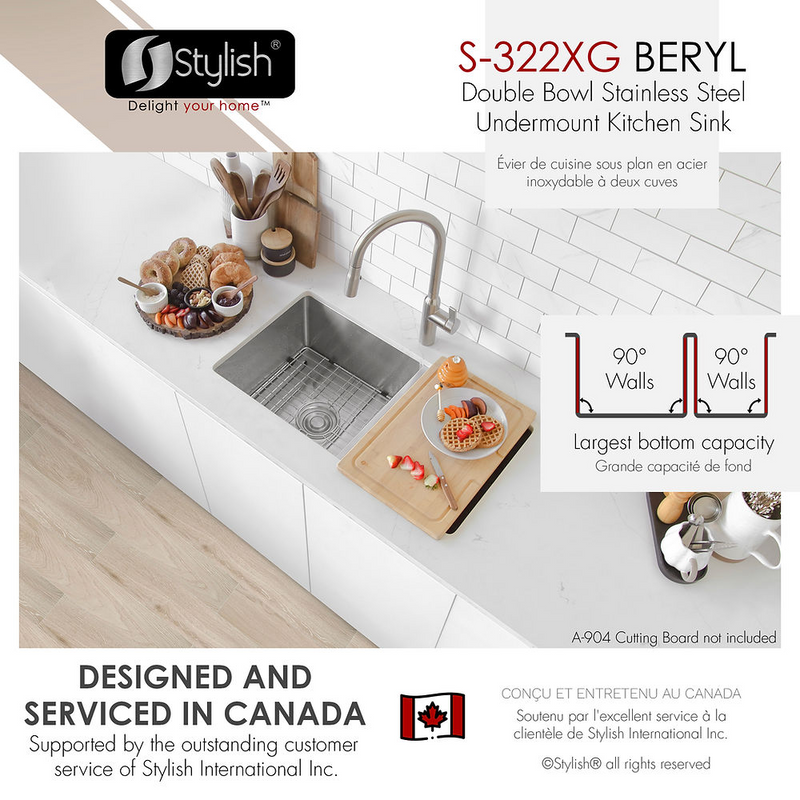 Stylish BERYL 33" Double Bowl 60/40 Reversible Undermount Kitchen Sink, 16 Gauge Stainless Steel with Grids and Basket Strainers - S-322XG