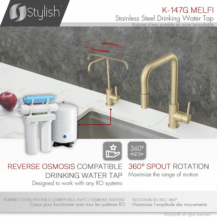 Stylish Riva Pull Down Kitchen Faucet & Water Tap in Brushed Gold - K148GK147G