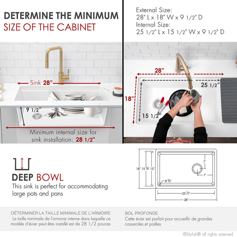 Stylish KINBROOK 28" Dual Mount Workstation Single Bowl Composite Granite Kitchen Sink with Built in Accessories