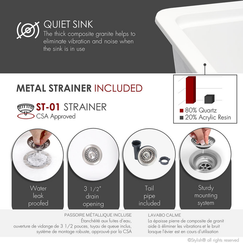 Stylish CANMORE 32" Dual Mount Workstation Single Bowl Composite Granite Kitchen Sink with Built in Accessories