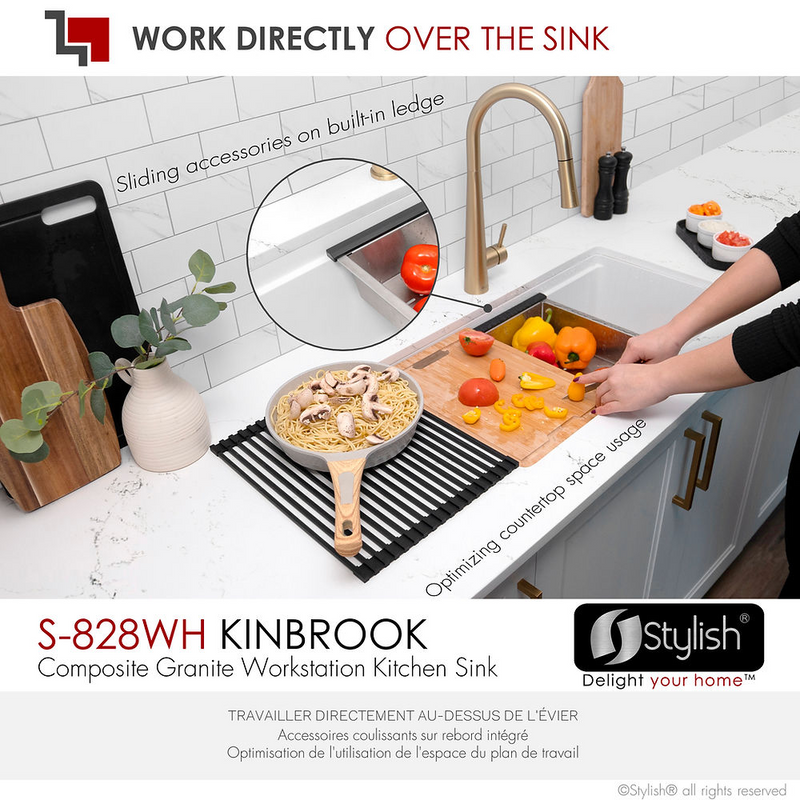 Stylish KINBROOK 28" Dual Mount Workstation Single Bowl Composite Granite Kitchen Sink with Built in Accessories