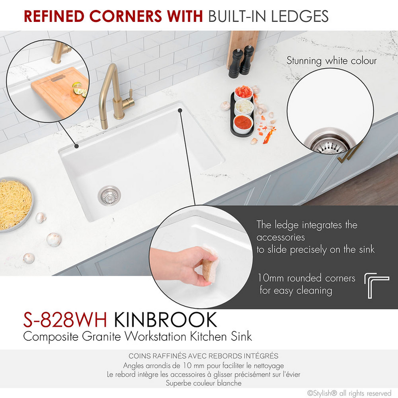 Stylish KINBROOK 28" Dual Mount Workstation Single Bowl Composite Granite Kitchen Sink with Built in Accessories