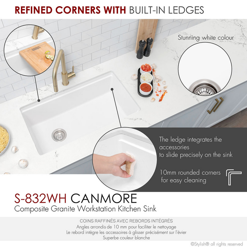 Stylish CANMORE 32" Dual Mount Workstation Single Bowl Composite Granite Kitchen Sink with Built in Accessories