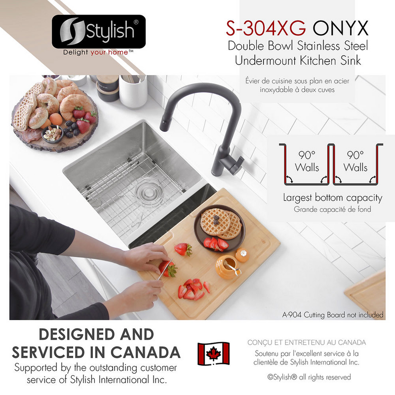 Stylish ONYX 30" Undermount or Drop-in Double Bowl Kitchen Sink, 16 Gauge Stainless Steel with Grids and Basket Strainers - S-304XG