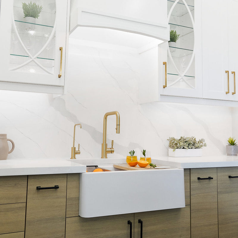 Stylish 30" BRONTE S-830WH Farmhouse/Apron White Composite Granite Workstation Single Bowl Kitchen Sink