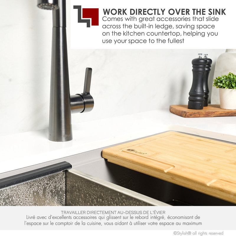 Stylish 30" BRONTE S-830WL Farmhouse/Apron Grey Composite Granite Workstation Single Bowl Kitchen Sink