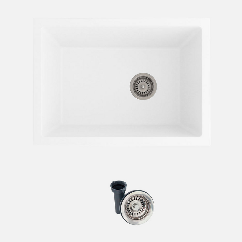 Stylish KILLARNEY 25" Single Bowl Dual Mount Composite Granite Utility Sink with Strainer