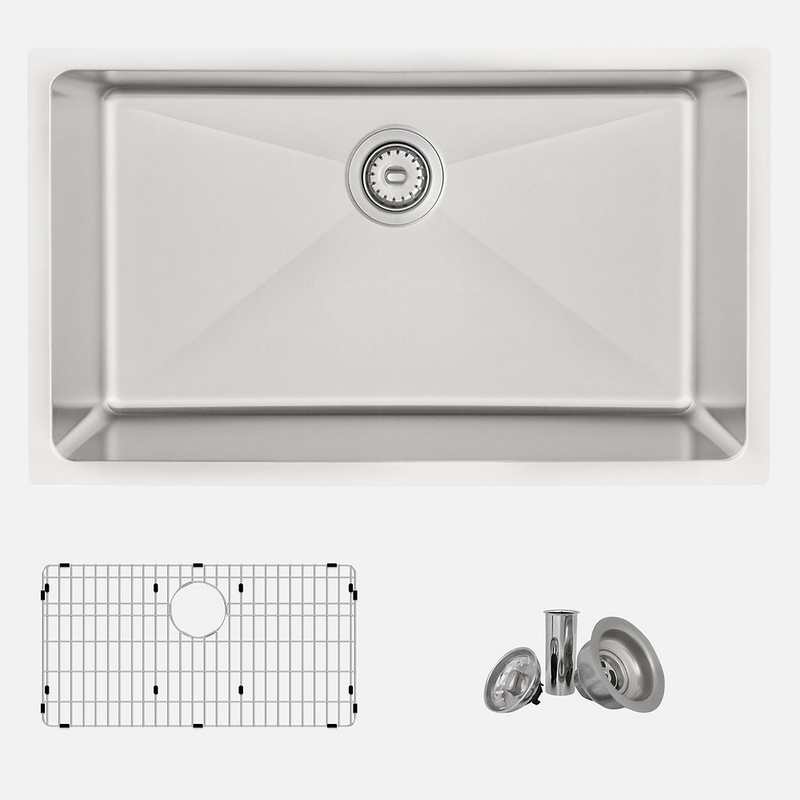 Stylish VALENCIA 31" Dual mount Single Bowl Kitchen Sink, 16 Gauge Stainless Steel with Grid and Standard Strainer - S-402G