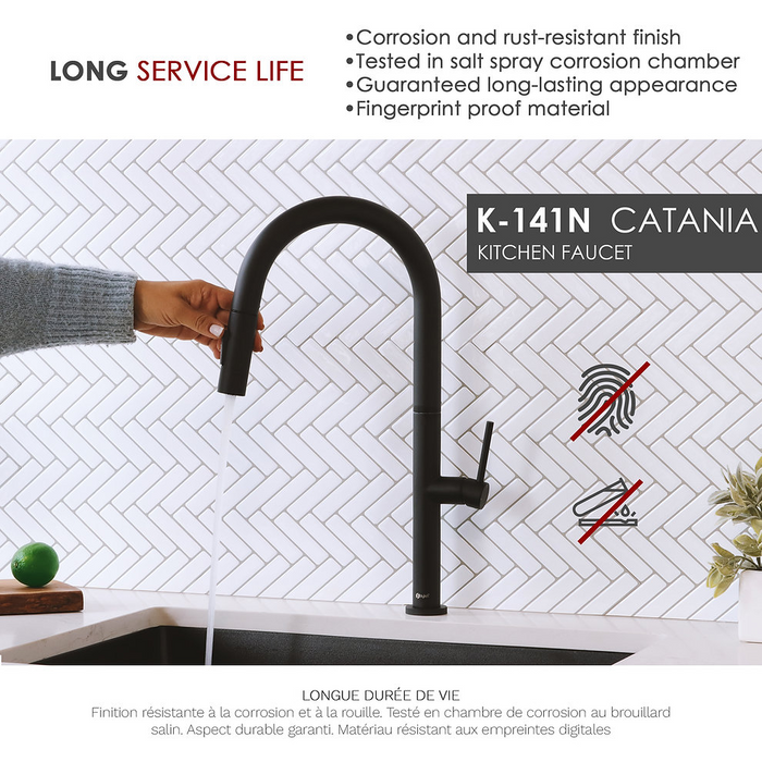 Stylish Modena Single Handle Pull Down Kitchen Faucet - Matte Black Finish - K-141N