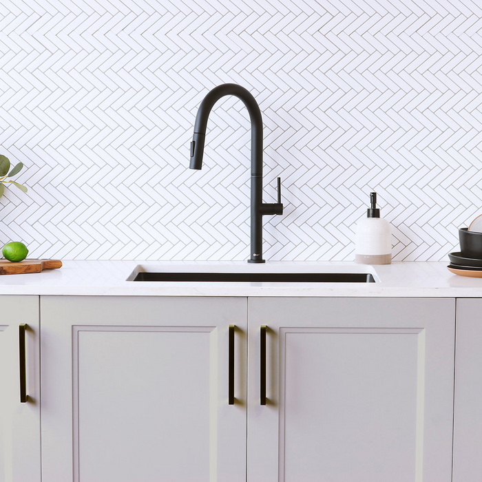 Stylish Modena Single Handle Pull Down Kitchen Faucet - Matte Black Finish - K-141N