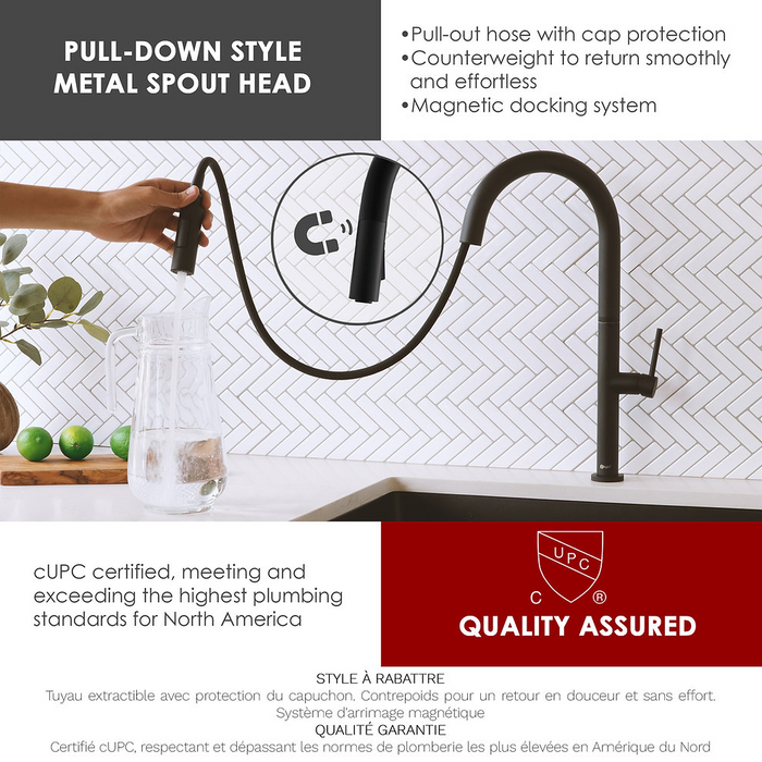 Stylish Modena Single Handle Pull Down Kitchen Faucet - Matte Black Finish - K-141N