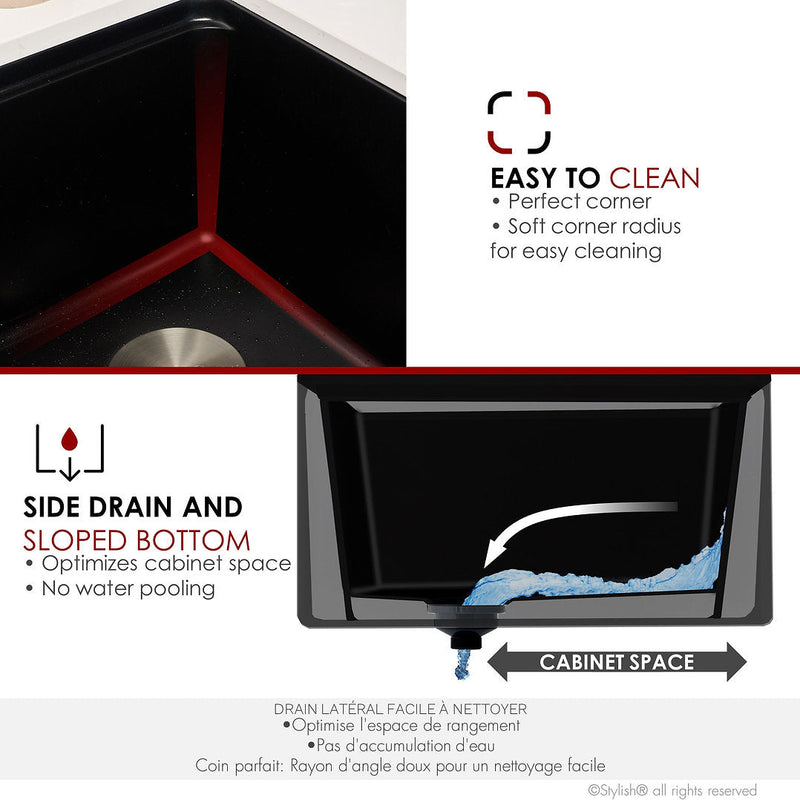 Stylish 30" BRONTE S-830WN Farmhouse/Apron Black Composite Granite Workstation Single Bowl Kitchen Sink