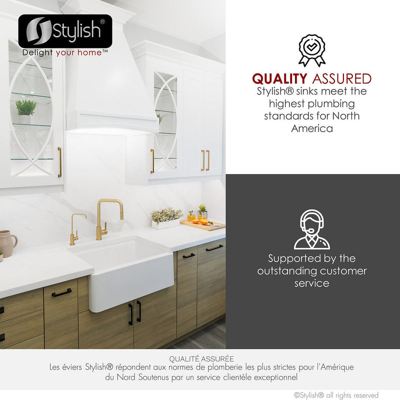 Stylish 30" BRONTE S-830WH Farmhouse/Apron White Composite Granite Workstation Single Bowl Kitchen Sink