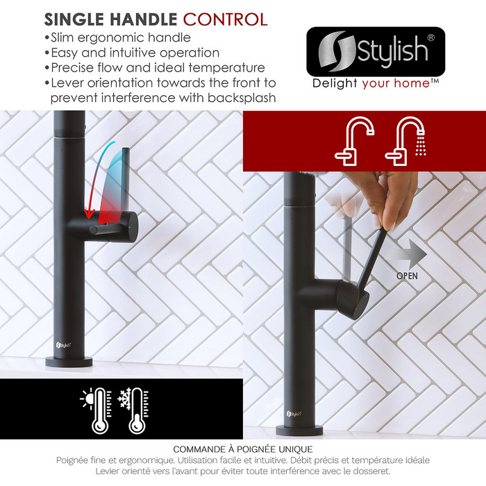 Stylish Modena Single Handle Pull Down Kitchen Faucet - Matte Black Finish - K-141N