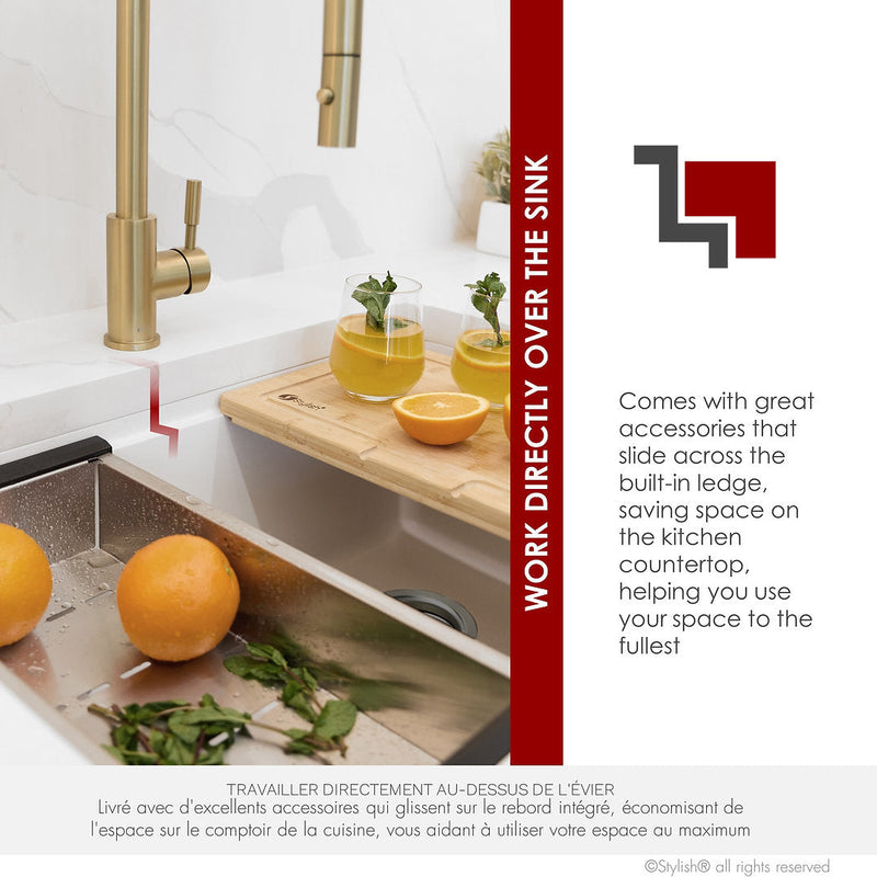 Stylish 30" BRONTE S-830WH Farmhouse/Apron White Composite Granite Workstation Single Bowl Kitchen Sink