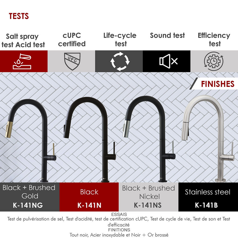 Stylish Single Handle Pull Down Kitchen Faucet - Matte Black/Brushed Finish - K-141NS