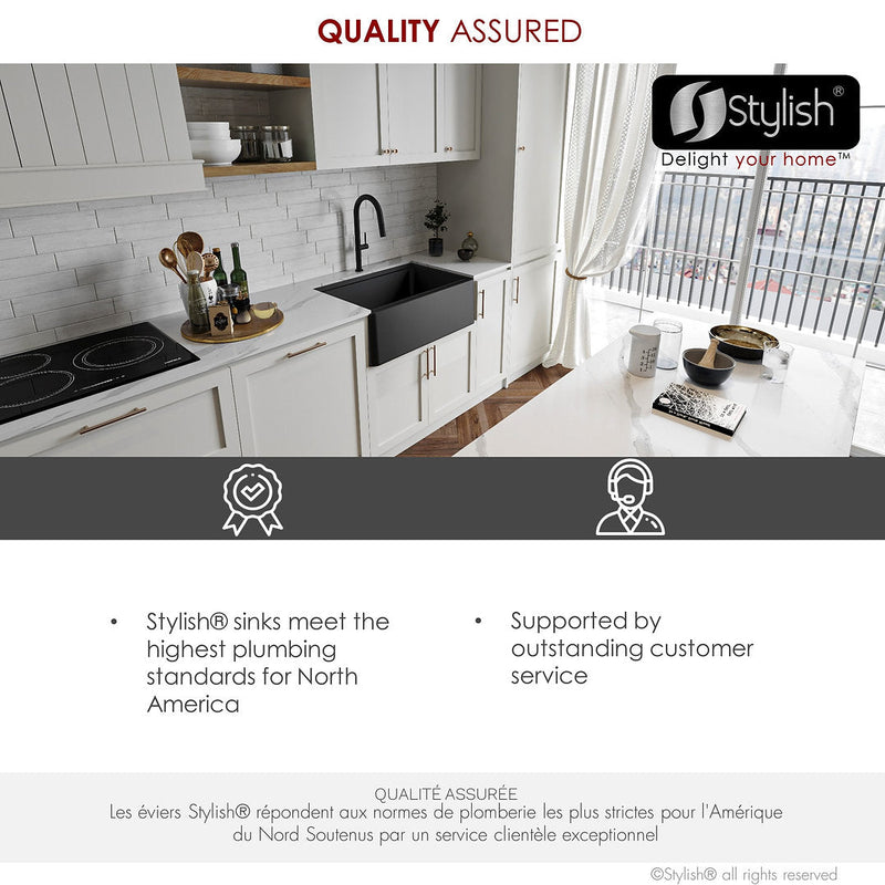 Stylish 30" BRONTE S-830WN Farmhouse/Apron Black Composite Granite Workstation Single Bowl Kitchen Sink
