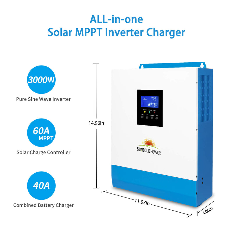 SunGoldPower Solar Kit 3000W 24V inverter 120V Output Lithium Battery 800 Watt Solar Panel SGKT-3PRO