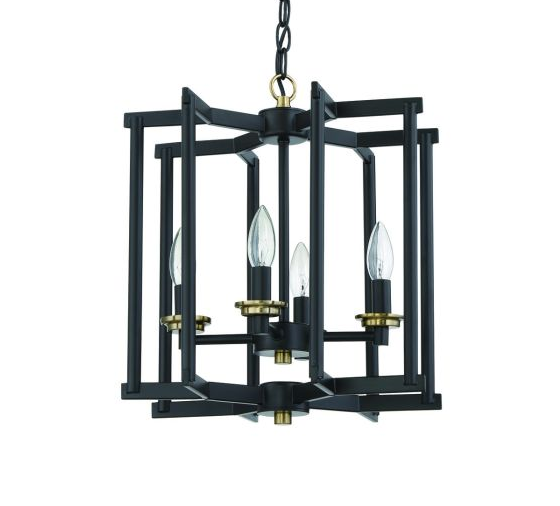 Craftmade Avante Grand 4 Light 14 inch Flat Black and Satin Brass Cage Foyer Light Ceiling Light - 56934-FBSB