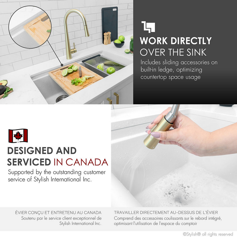Stylish BANFF 33" Dual Mount Workstation Double Bowl Composite Granite Kitchen Sink with Built in Accessories