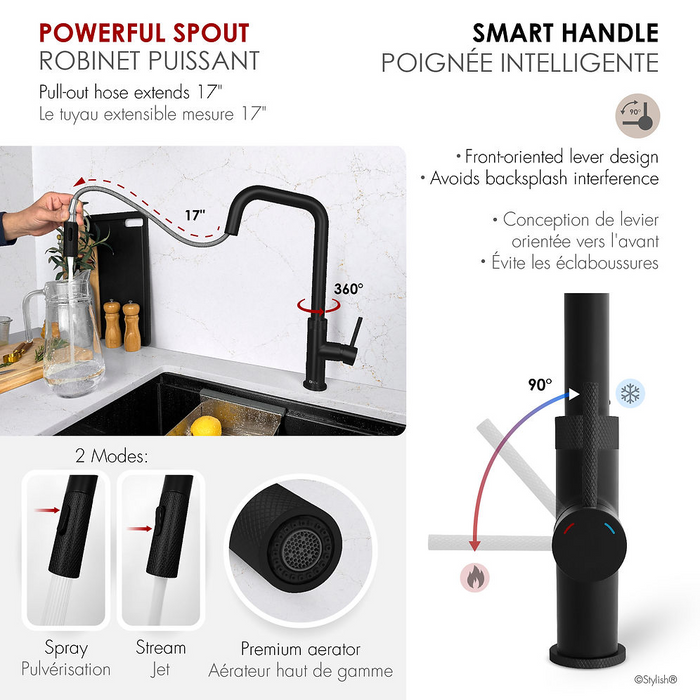 Stylish Gela Single Handle Pull Down Touchless Kitchen Faucet in Matte Black - K-150NM