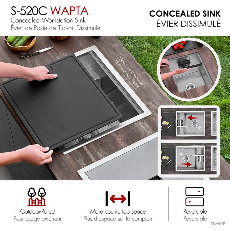 Stylish WAPTA 20" Dual Mount Workstation Single Bowl Utility Sink with Dura-Tek and Accessories - S-520C
