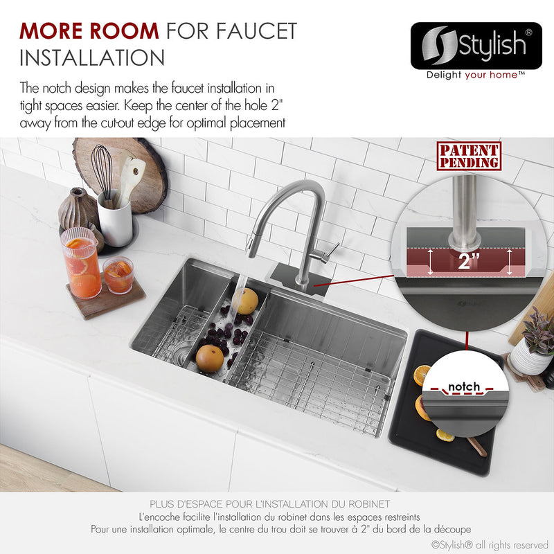 Stylish 33" VERSA33 S-613WK Undermount Workstation Stainless Steel Single-Bowl Kitchen Sink with Black Accessories