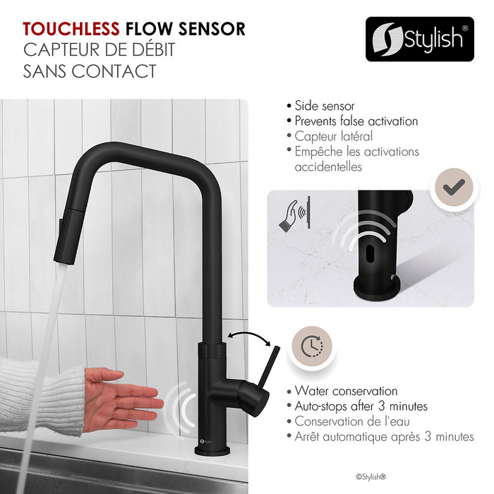 Stylish Gela Single Handle Pull Down Touchless Kitchen Faucet in Matte Black - K-150NM