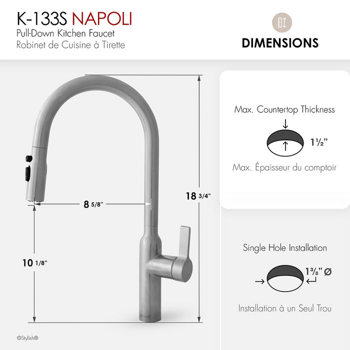 Stylish Napolo Single Handle Pull Down Kitchen Faucet