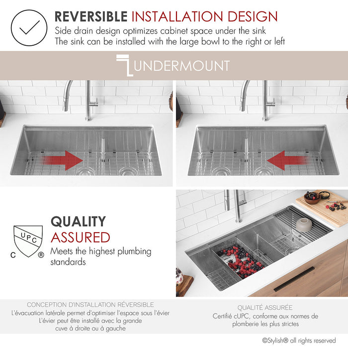 Stylish 36" VERSA36 S-636W Undermount Double-Bowl Workstation Kitchen Sink with Accessories